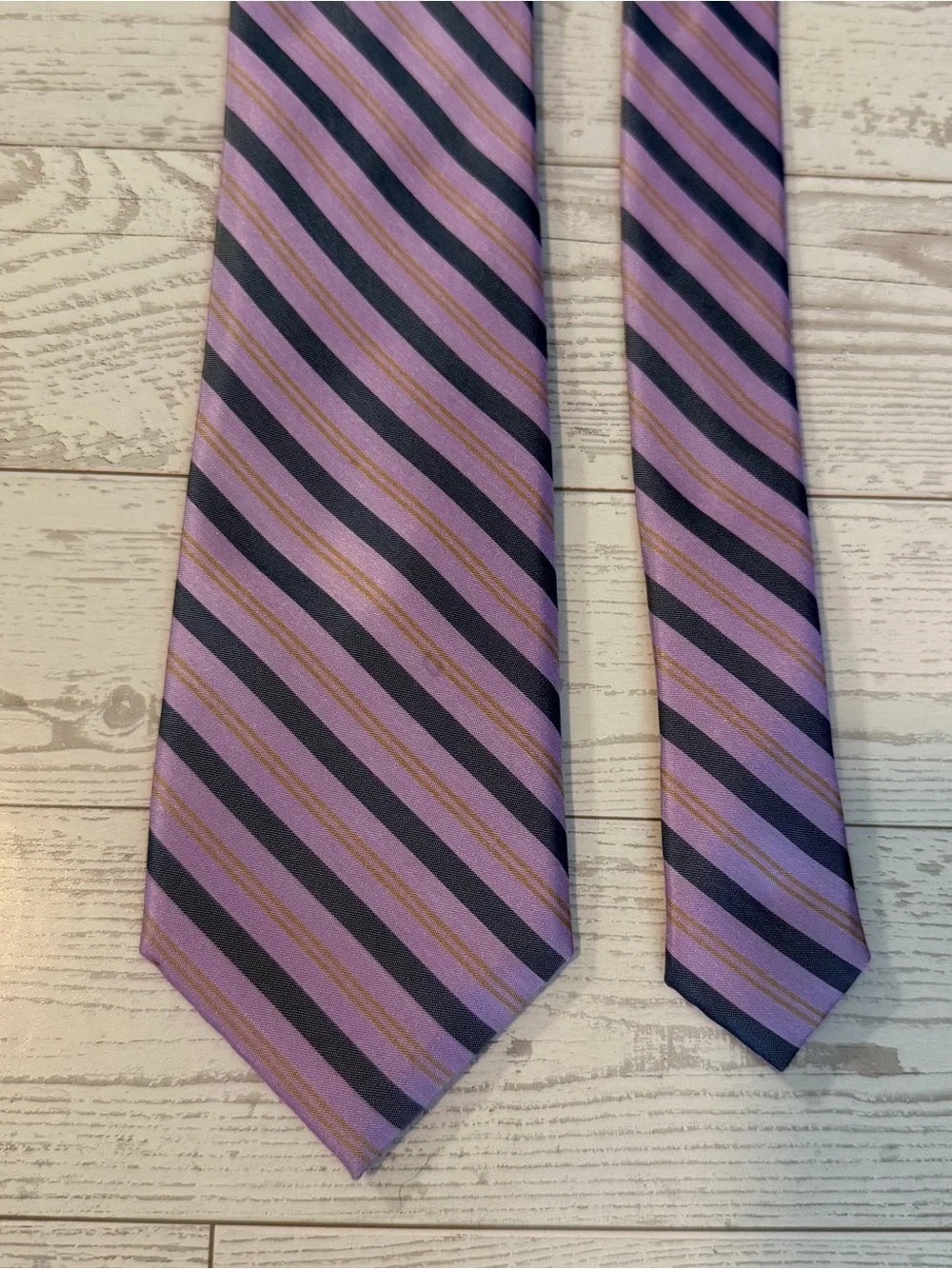 Haggar, 100% Silk, Striped Tie, Purple Gold, Necktie